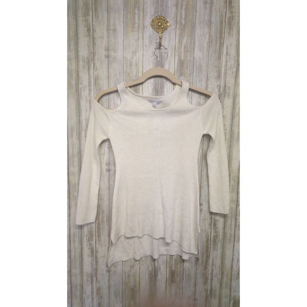 New York & Company Cream Shimmer Fairy Sweater Lightweight Asymmetric Hem XS NWT